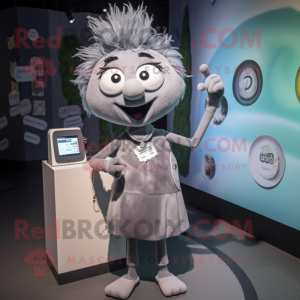 Gray Phone mascot costume character dressed with a Skirt and Watches