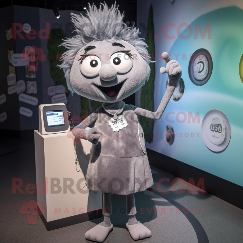 Gray Phone mascot costume character dressed with a Skirt and Watches Gray Phone mascot costume character dressed with a Skirt and Watches