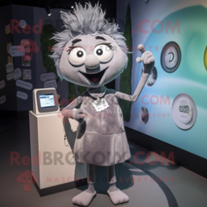 Gray Phone mascot costume character dressed with a Skirt and Watches