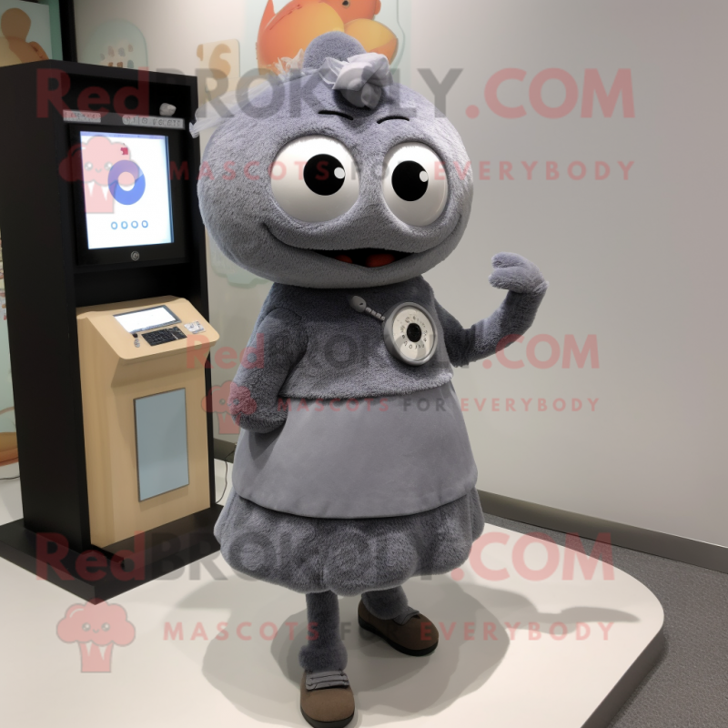Gray Phone mascot costume character dressed with a Skirt and Watches Gray Phone mascot costume character dressed with a Skirt and Watches