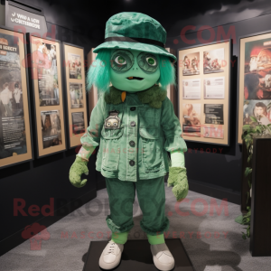 Green Graveyard mascot costume character dressed with a Playsuit and Berets