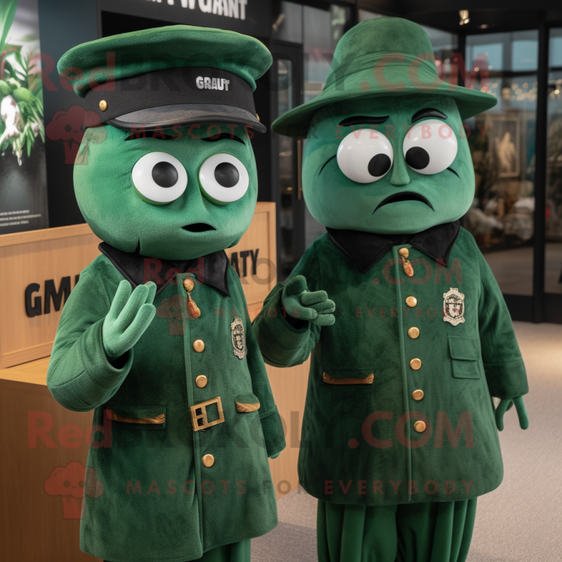 Green Graveyard mascot costume character dressed with a Playsuit and Berets Green Graveyard mascot costume character dressed with a Playsuit and Berets