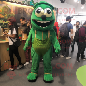 Forest Green Biryani mascot costume character dressed with a Dungarees and Anklets