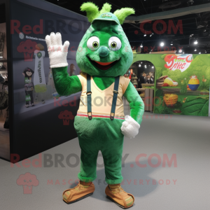 Forest Green Biryani mascot costume character dressed with a Dungarees and Anklets