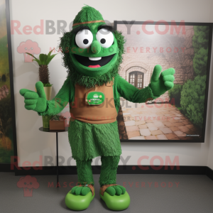 Forest Green Biryani mascot costume character dressed with a Dungarees and Anklets
