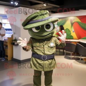 Olive Fajitas mascot costume character dressed with a Polo Shirt and Berets