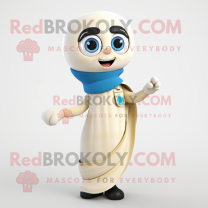 Cream Hourglass mascot costume character dressed with a Leggings and Scarf clips