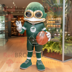 Forest Green American Football Helmet mascot costume character dressed with a Swimwear and Cufflinks