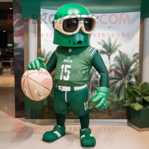 Forest Green American Football Helmet mascot costume character dressed with a Swimwear and Cufflinks