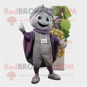 Gray Grape mascot costume character dressed with a Sweatshirt and Shawls