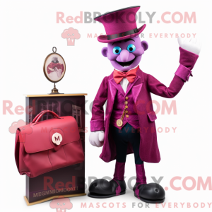Maskotfigur af en magenta...