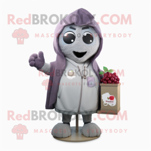 Gray Grape mascot costume character dressed with a Sweatshirt and Shawls