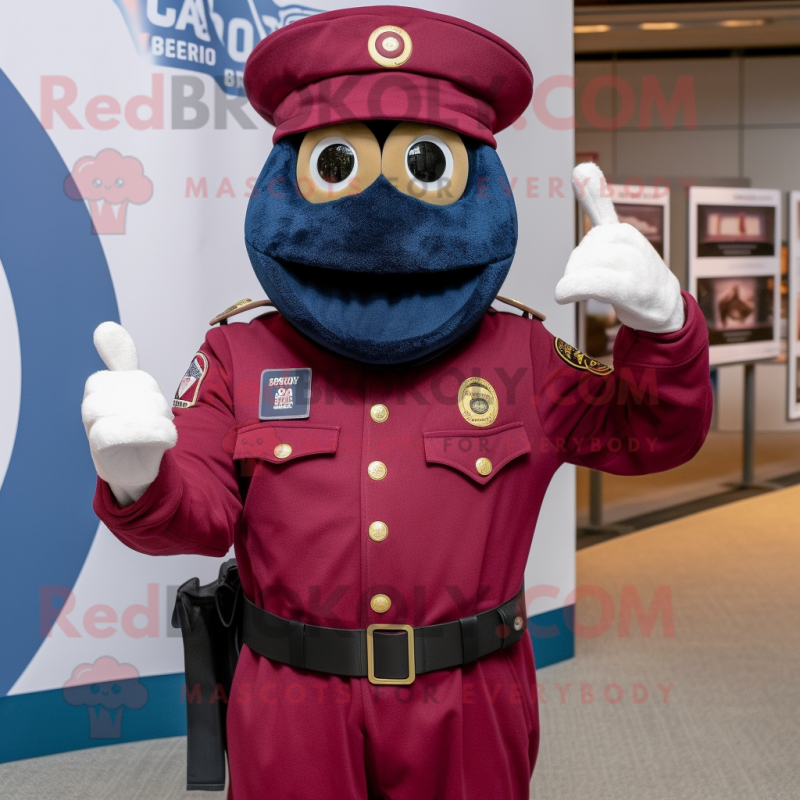 Maroon Navy Seal mascot costume character dressed with a Bootcut Jeans and Gloves Maroon Navy Seal mascot costume character dressed with a Bootcut Jeans and Gloves