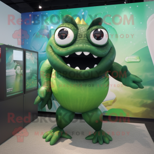 Green Piranha mascot costume character dressed with a Swimwear and Rings