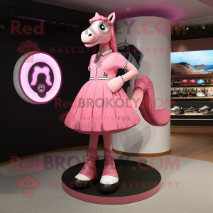 Pink Horseshoe mascot costume character dressed with a Mini Dress and Shoe clips
