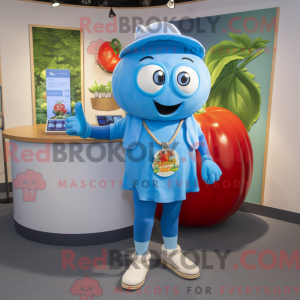 Maskotfigur af en himmelblå...