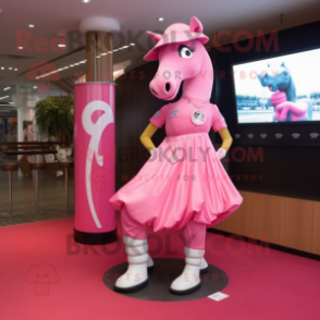 Pink Horseshoe mascot costume character dressed with a Mini Dress and Shoe clips