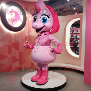 Pink Horseshoe mascot costume character dressed with a Mini Dress and Shoe clips