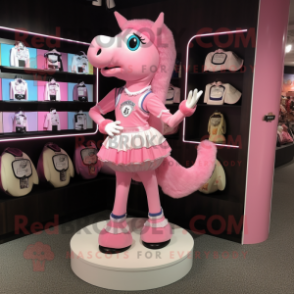 Pink Horseshoe mascot costume character dressed with a Mini Dress and Shoe clips