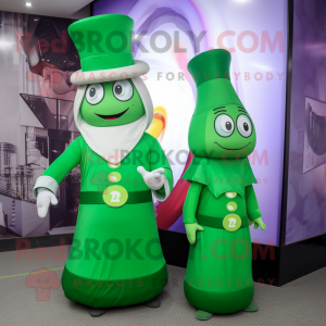 Green Hourglass mascot costume character dressed with a Shift Dress and Caps