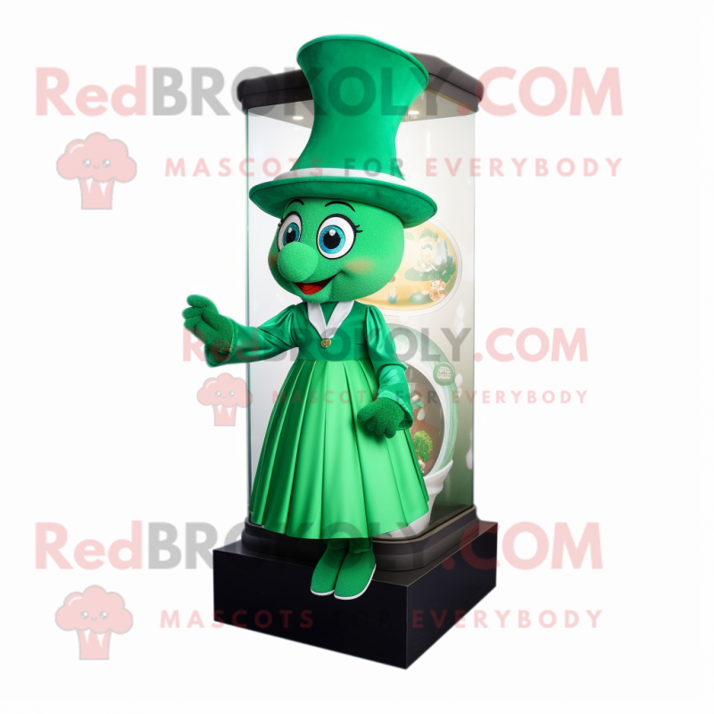 Green Hourglass mascot costume character dressed with a Shift Dress and Caps Green Hourglass mascot costume character dressed with a Shift Dress and Caps