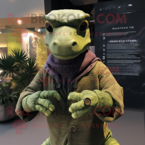 Olive Komodo Dragon mascot costume character dressed with a Cardigan and Bracelet watches