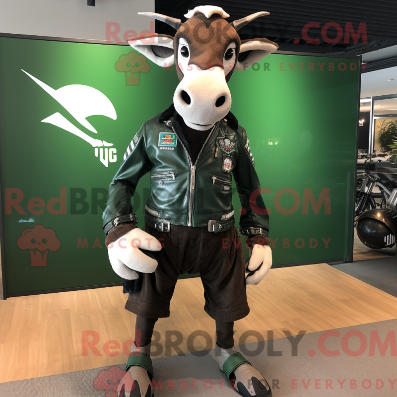 Característica de máscara de Forest Green Okapi usada com jaqueta de motociclista e proteção - RedBrokoly.com
