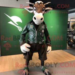 Característica de máscara de Forest Green Okapi usada com jaqueta de motociclista e proteção - RedBrokoly.com