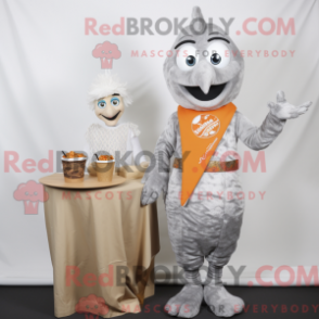 Fantasia de mascote de um Frango ao Curry Prata com macacão e echarpes - Mascotes de frango com manteiga - RedBrokoly.com