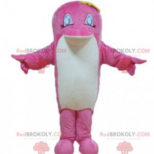 Mascotte de poisson rose et blanc de dauphin - Redbrokoly.com