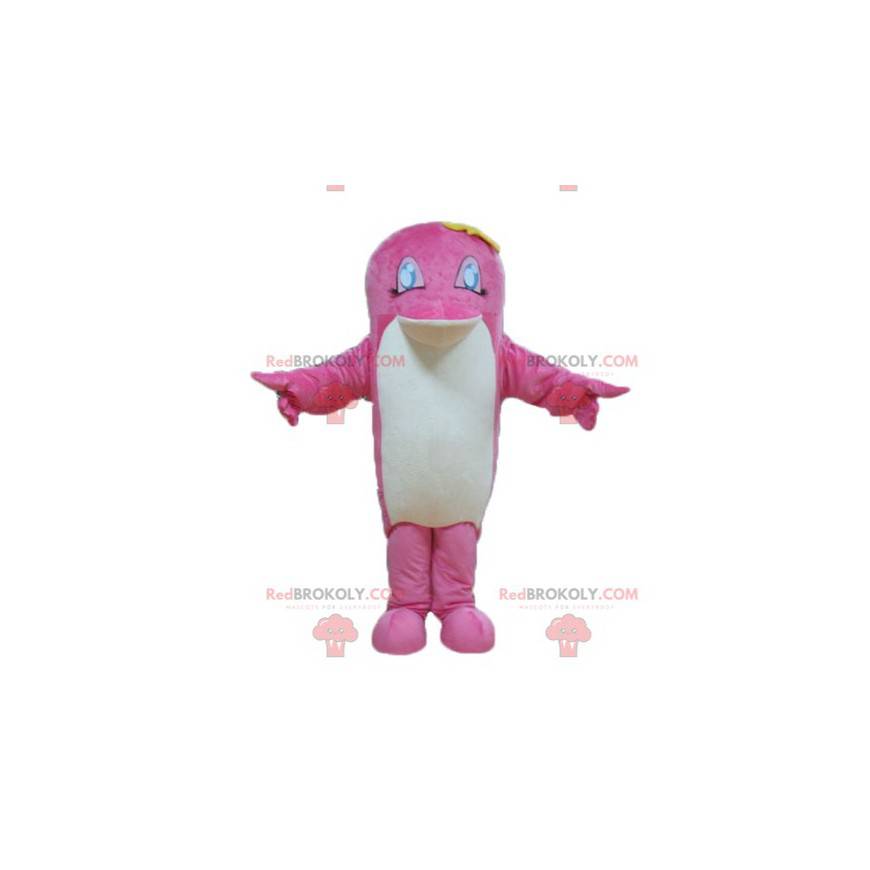 Mascotte di pesce delfino rosa e bianco - Redbrokoly.com