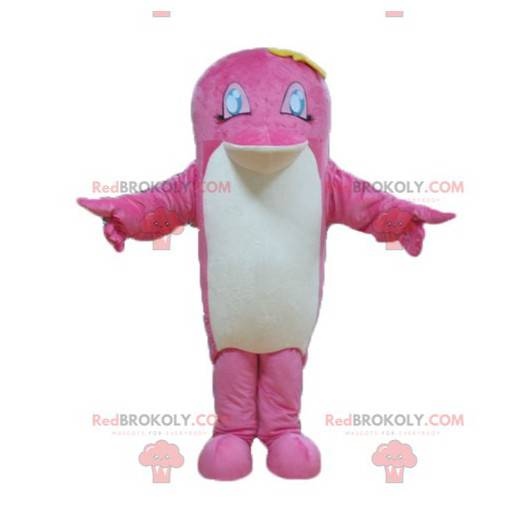 Mascote peixe golfinho rosa e branco - Redbrokoly.com