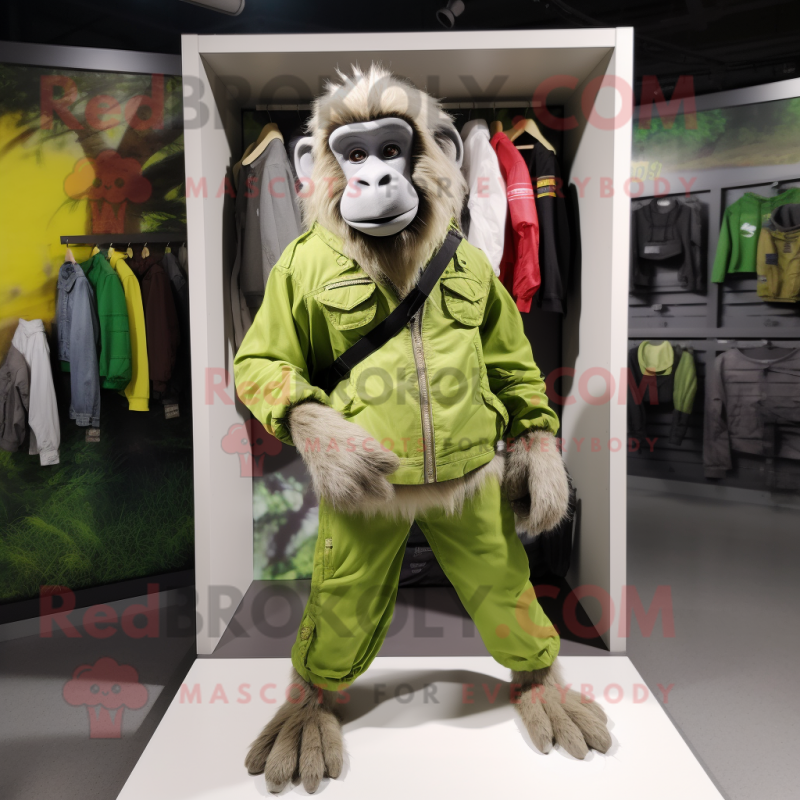 Lime Green Baboon mascot costume character dressed with a Cargo Pants and Scarves Lime Green Baboon mascot costume character dressed with a Cargo Pants and Scarves