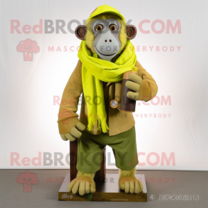 Lime Green Baboon mascot costume character dressed with a Cargo Pants and Scarves