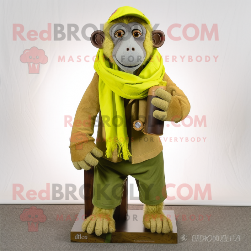 Lime Green Baboon mascot costume character dressed with a Cargo Pants and Scarves Lime Green Baboon mascot costume character dressed with a Cargo Pants and Scarves