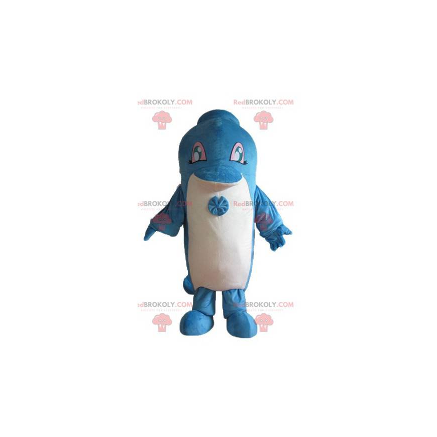 Mascotte de dauphin bleu et blanc géant et mignon -
