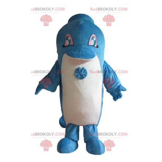 Mascote golfinho gigante e fofo, azul e branco - Redbrokoly.com