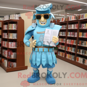Maskotfigur af en himmelblå...