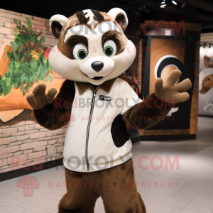 Tan Skunk mascot costume character dressed with a Sweatshirt and Keychains