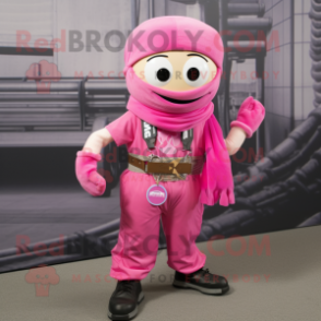 Pink Bracelet mascot costume character dressed with a Cargo Pants and Scarf clips