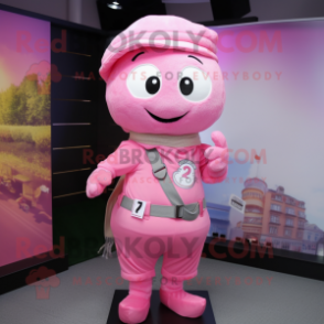 Pink Bracelet mascot costume character dressed with a Cargo Pants and Scarf clips
