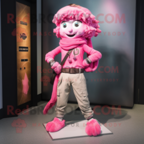 Pink Bracelet mascot costume character dressed with a Cargo Pants and Scarf clips