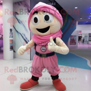 Pink Bracelet mascot costume character dressed with a Cargo Pants and Scarf clips