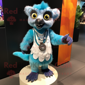 Cyan Lemur maskot drakt...