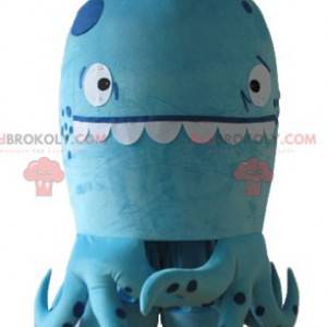 Meget sjov blå blæksprutte maskot med prikker - Redbrokoly.com