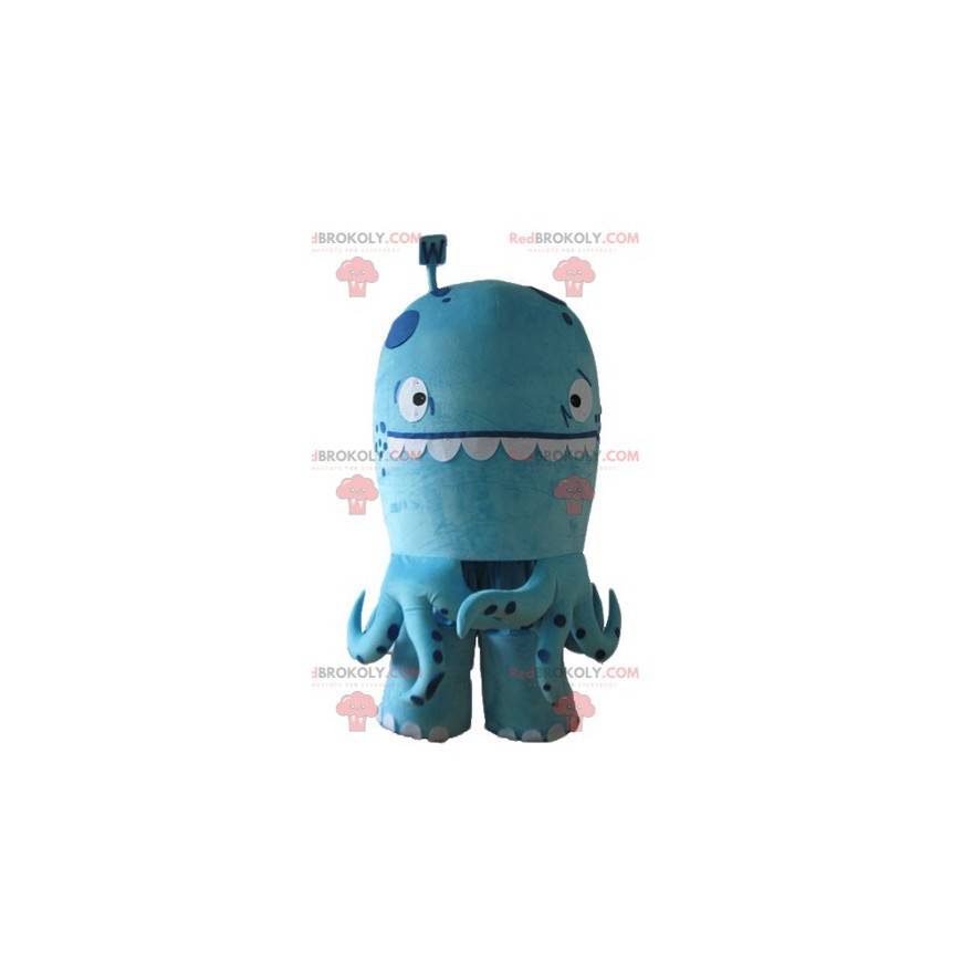 Meget sjov blå blæksprutte maskot med prikker - Redbrokoly.com