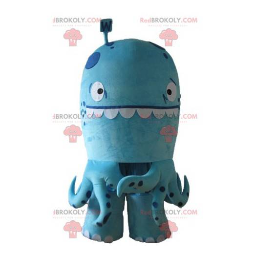 Zeer grappige blauwe octopus mascotte met stippen -