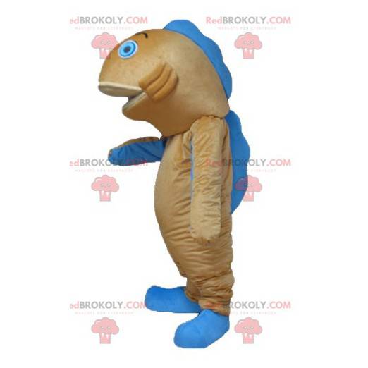 Mascote gigante de salmão laranja e peixe azul - Redbrokoly.com