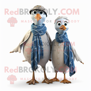 Gray Seagull mascot costume character dressed with a Mom Jeans and Scarves