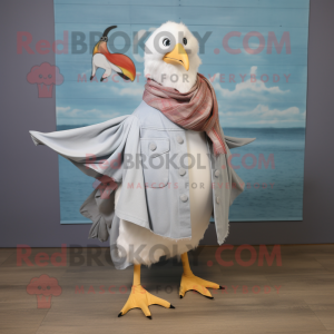Gray Seagull mascot costume character dressed with a Mom Jeans and Scarves